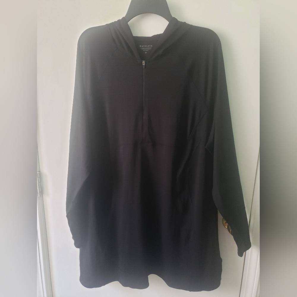 Athleta Pacifica Illume Coverup Mini Dress Beach UPF Hooded Black Size 2X